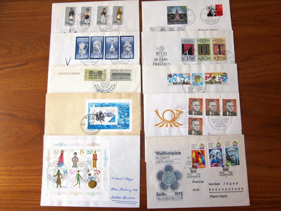 DDRコレクター必見 レトロな郵便記念切手付き封筒10枚セット Frau Vintage